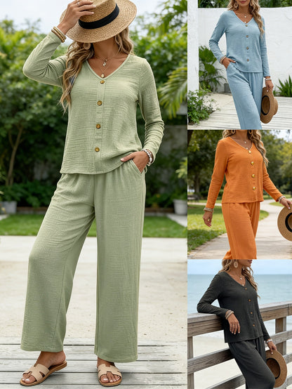 Women's Two-Piece Shorts Set - Button Detail Casual Matching Outfit product image