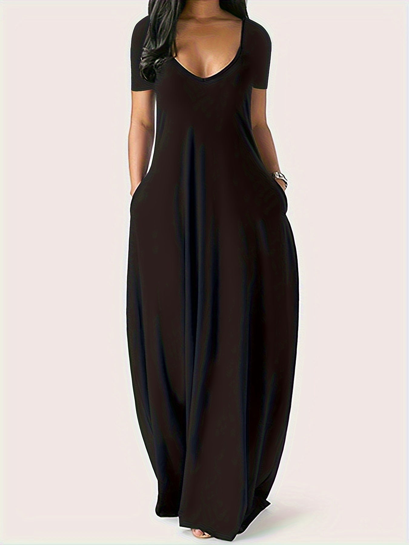 Women's V-Neck Maxi Dress 2-Pack - Wine Red and Black detail image