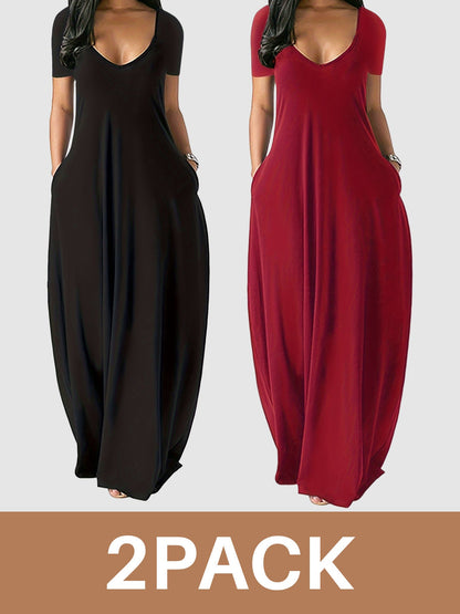 Women's 1 Wine Red+1 Black V-Neck Sleeveless Dress - product view 5