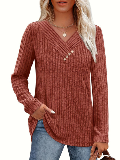 Women's V-Neck Pullover Sweater - Colorful Button Detail detail image - detail view 5