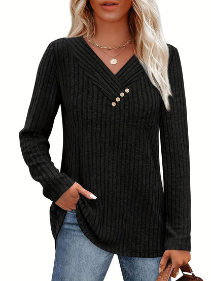 Women's V-Neck Pullover Sweater - Colorful Button Detail detail image - detail view 6