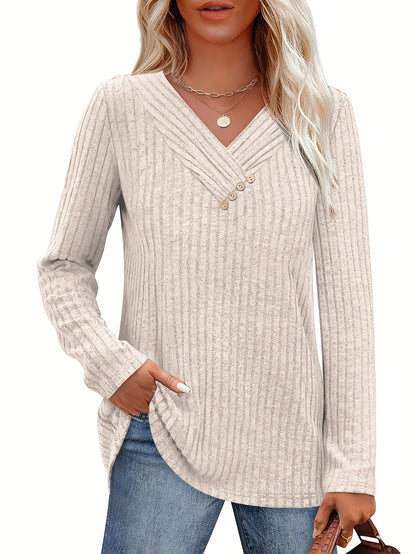 Women's V-Neck Pullover Sweater - Colorful Button Detail detail image - detail view 9