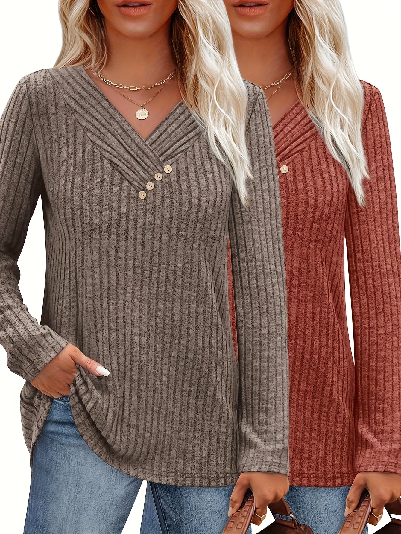 Women's Mixed colors Polyester V-Neck Long-Sleeve Top - product view 10