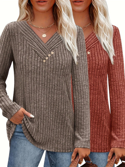 Women's Mixed colors Polyester V-Neck Long-Sleeve Top - product view 10