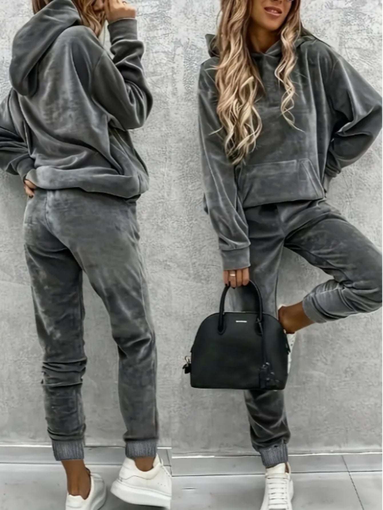 Women's Velvet Tracksuit Set - Hoodie and Sweatpants detail image - detail view 11