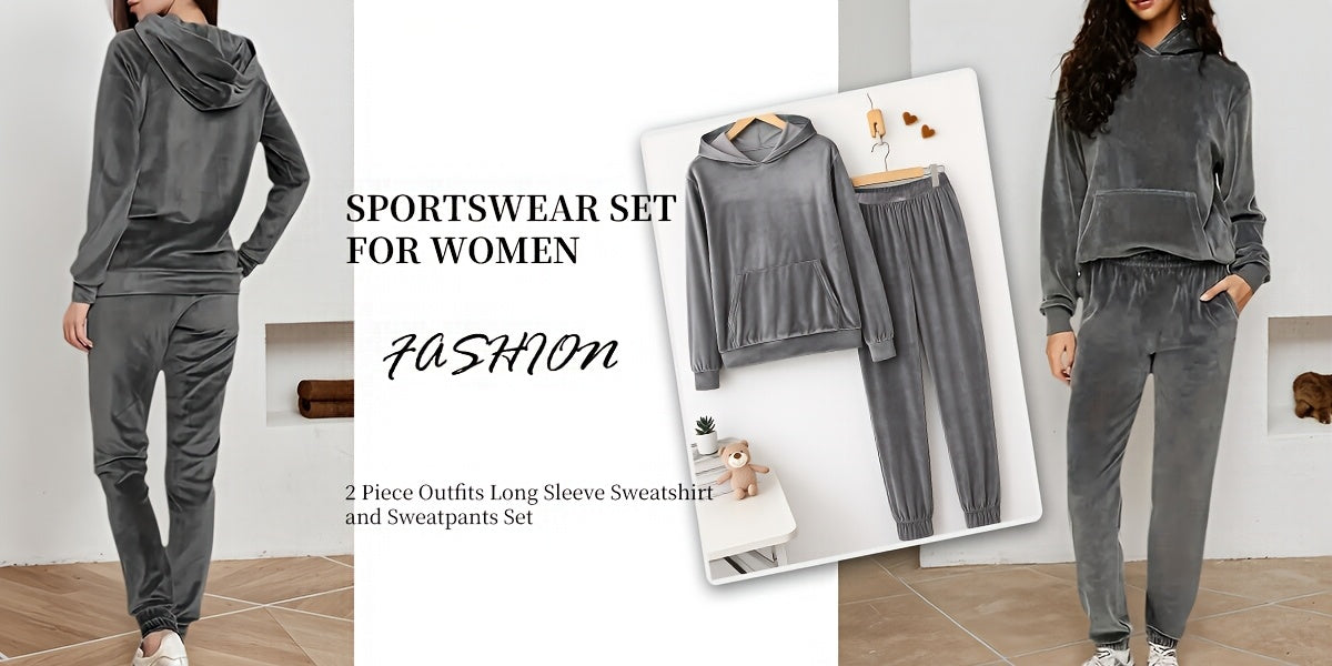 Women's Velvet Tracksuit Set - Hoodie and Sweatpants detail image - detail view 7