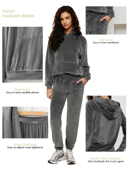 Women's Velvet Tracksuit Set - Hoodie and Sweatpants detail image - detail view 8