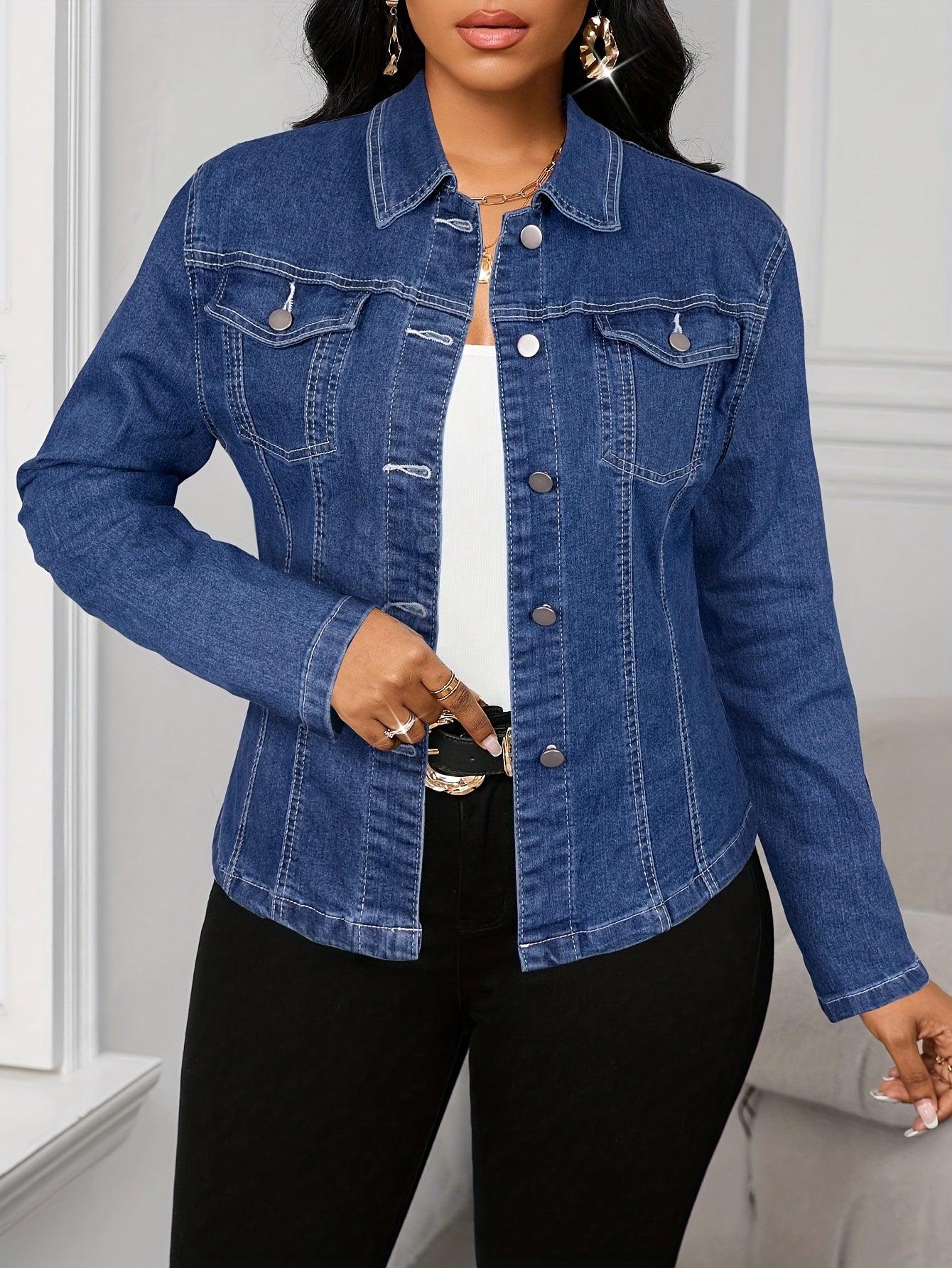 Women's Versatile Denim Button-Front Jacket Everyday 165 detail image - detail view 3