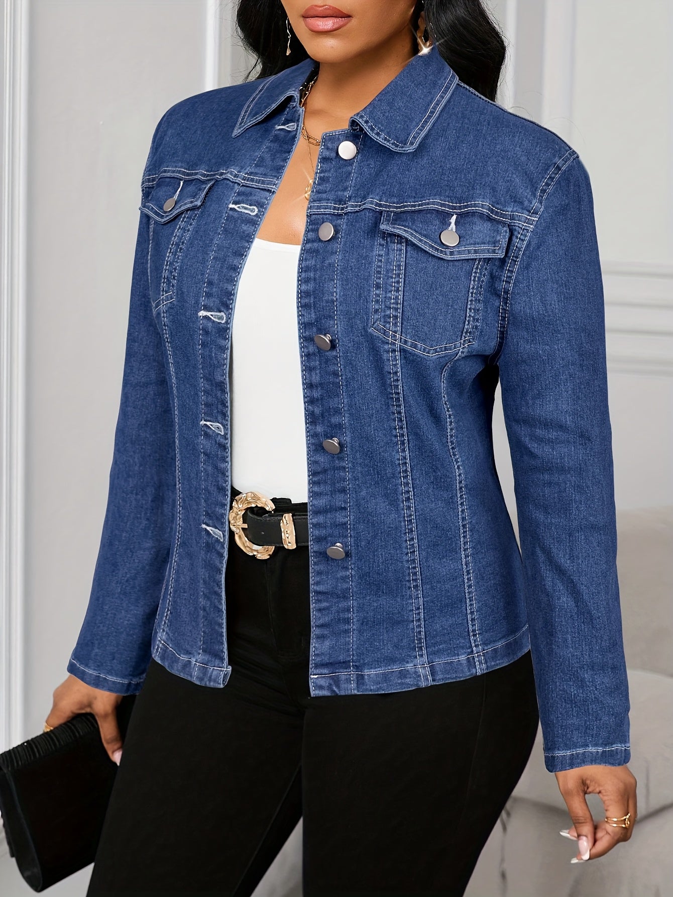 Women's Versatile Denim Button-Front Jacket Everyday 165 detail image - detail view 6