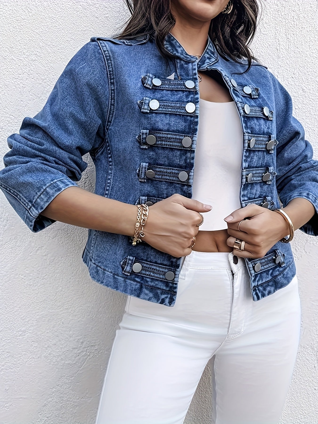 Women's Versatile Denim Double-Breasted Jacket detail image - detail view 3