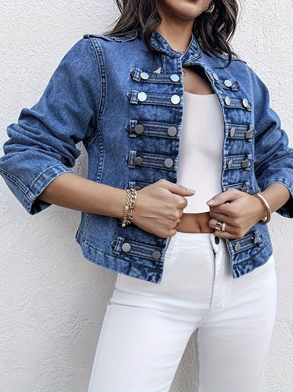 Women's Versatile Denim Double-Breasted Jacket detail image - detail view 3
