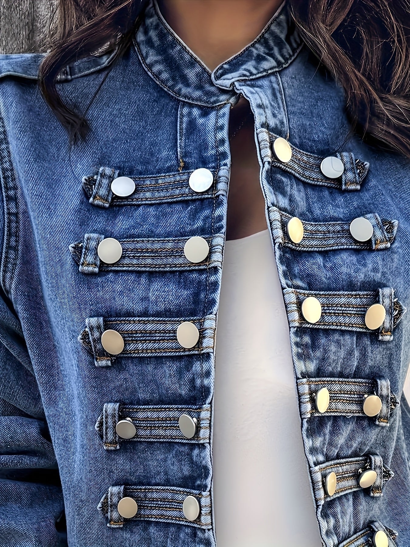 Women's Versatile Denim Double-Breasted Jacket detail image - detail view 8