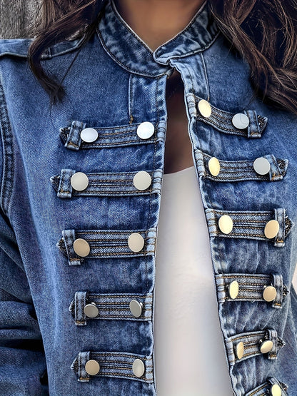Women's Versatile Denim Double-Breasted Jacket detail image - detail view 8