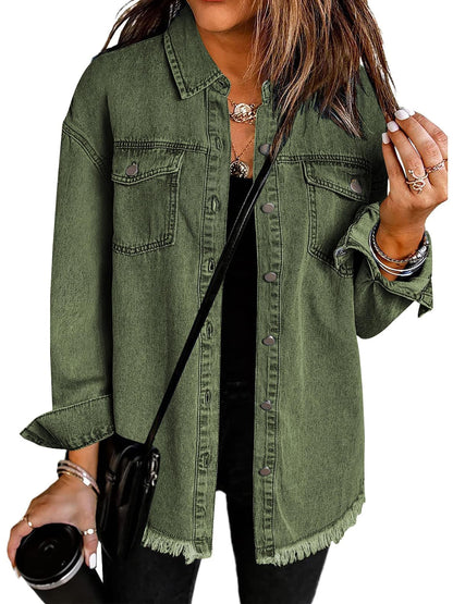 Women's Wood Color Denim Long-Sleeve Jacket - product view 14