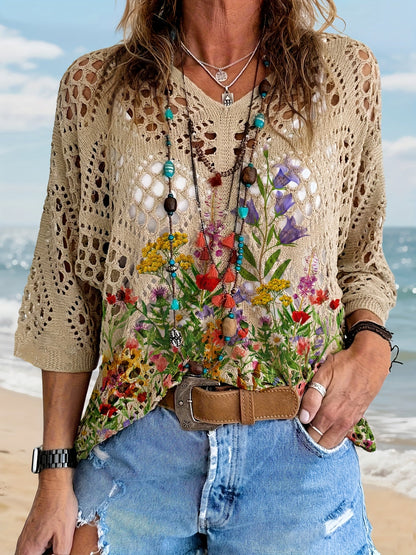 Women's Versatile Floral Pullover Hoodie