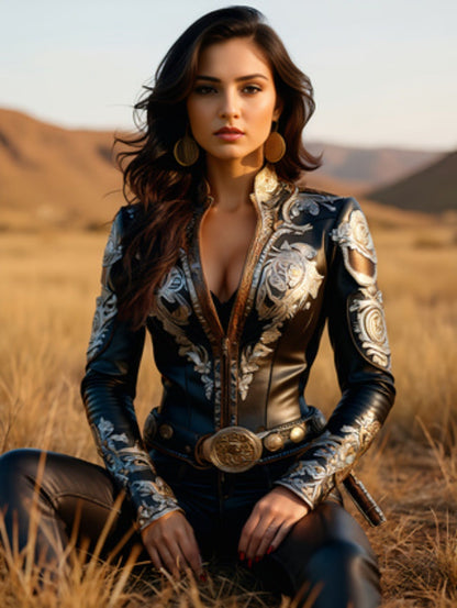 Women's Western Embroidered Jacket - Floral Zip Front detail image - detail view 11