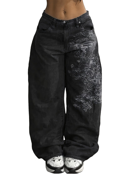 Women's Wide Leg Jeans - Black detail image - detail view 5