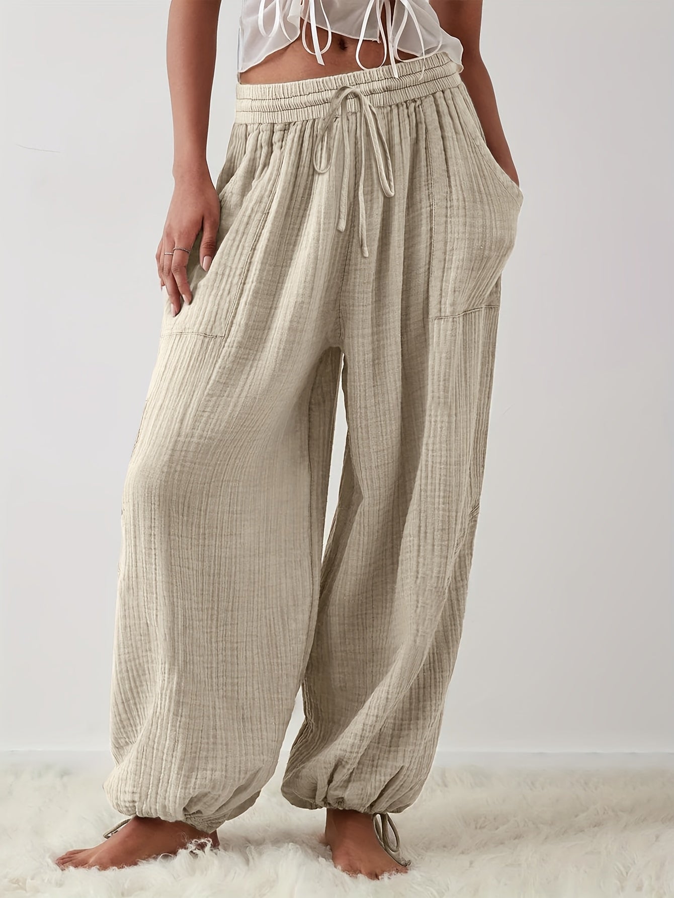 Women's Apricot Polyester Wide-Leg Pants - product view 8