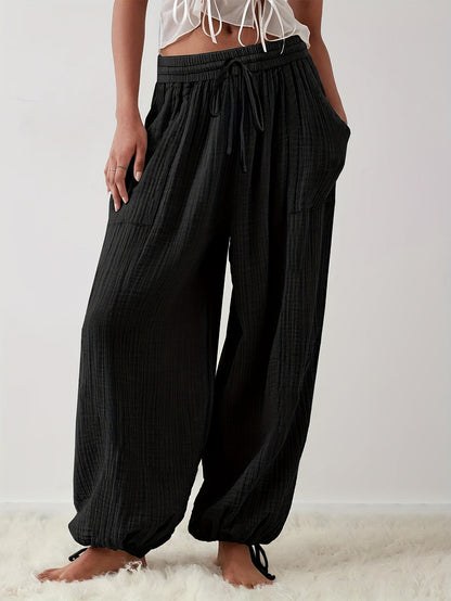 Women's Wide Leg Pants - Drawstring Waist Wide leg detail image