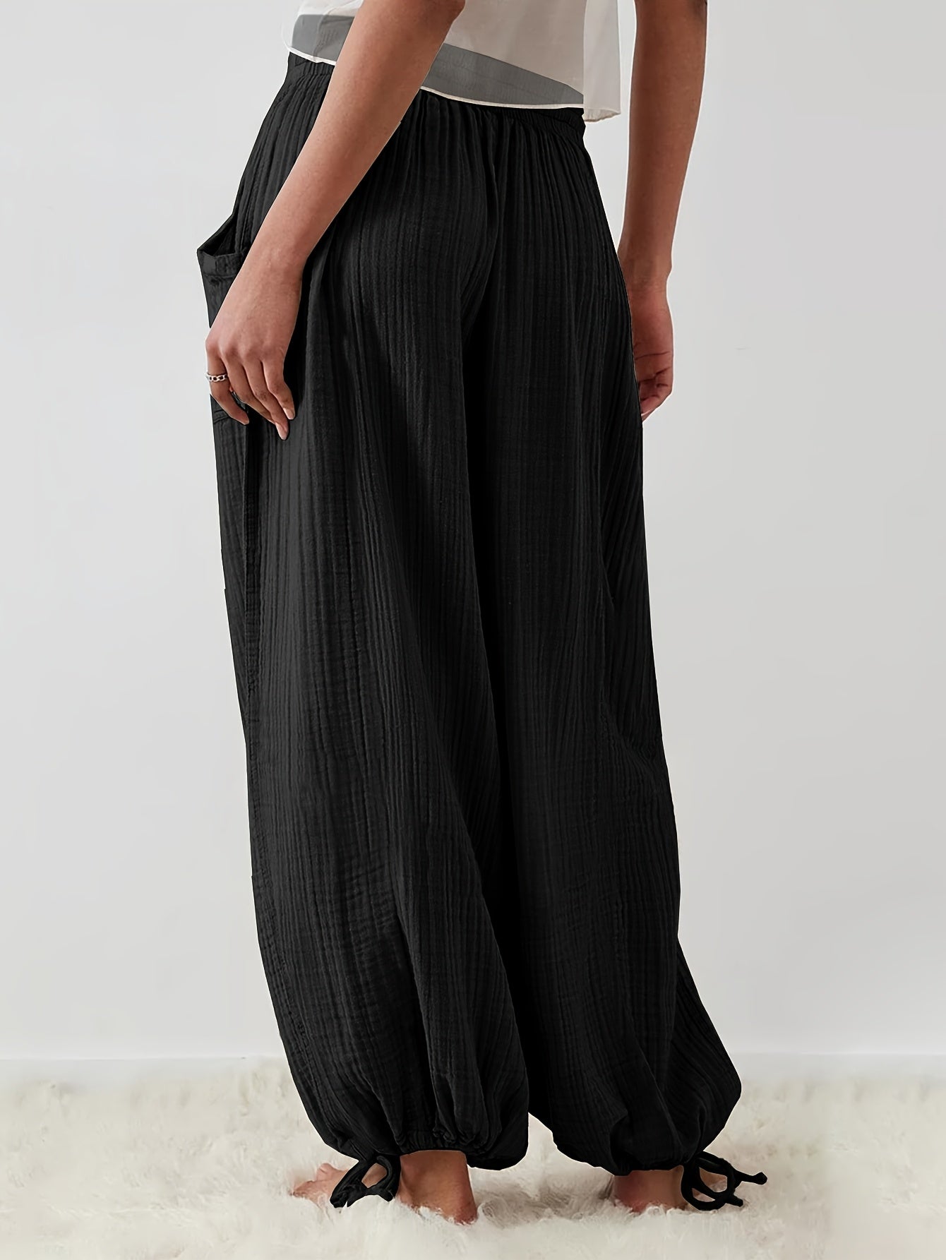 Women's Wide Leg Pants - Drawstring Waist Wide leg detail image - detail view 6