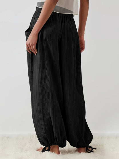 Women's Wide Leg Pants - Drawstring Waist Wide leg detail image - detail view 6
