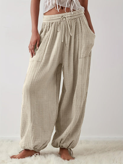 Women's Wide Leg Pants - Drawstring Waist Wide leg detail image - detail view 8
