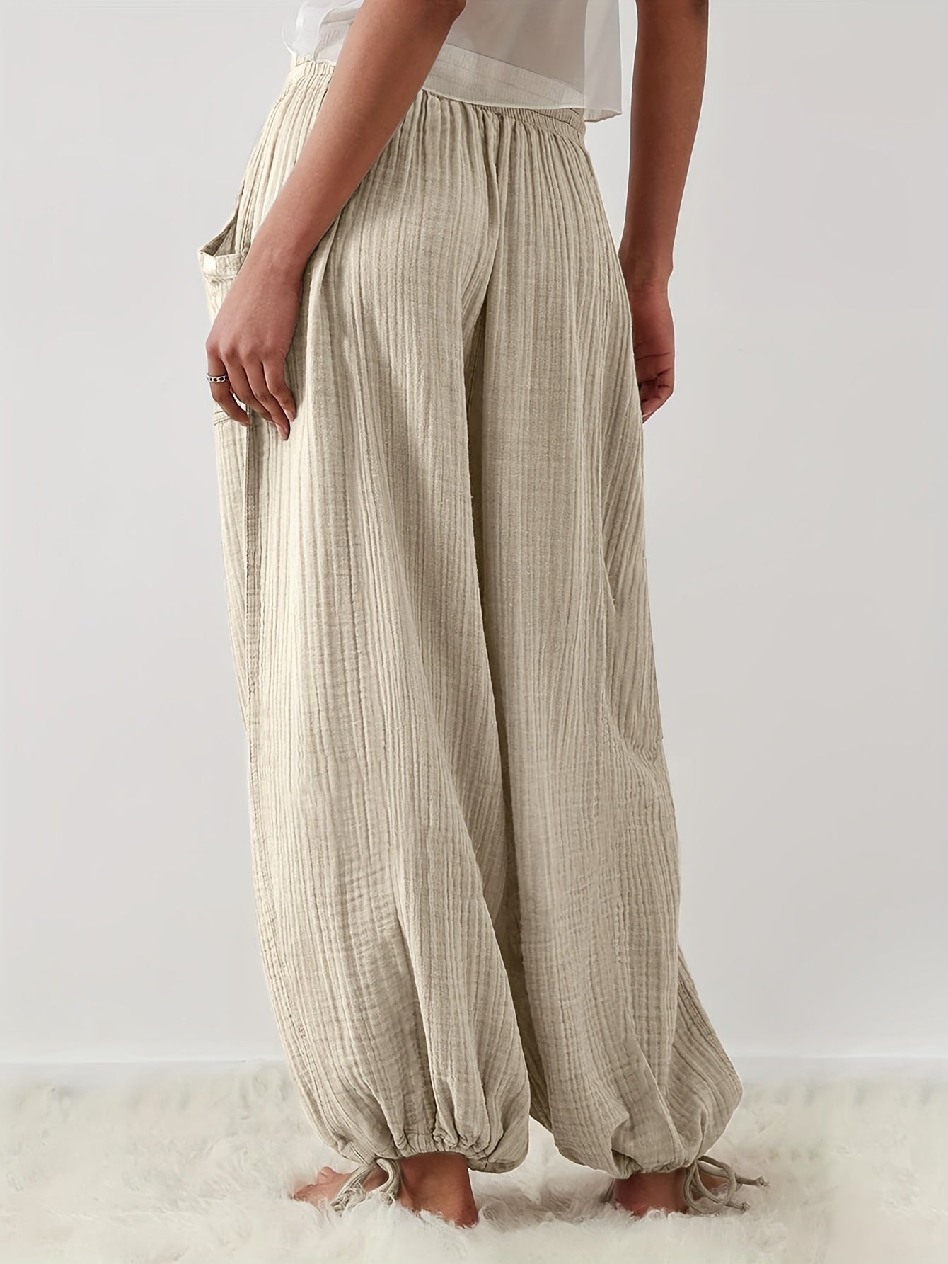 Women's Wide Leg Pants - Drawstring Waist Wide leg detail image - detail view 9