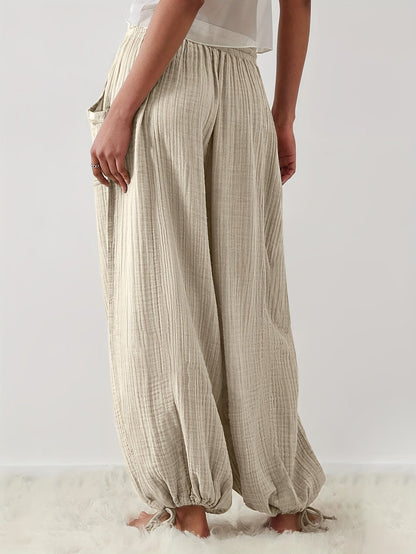 Women's Wide Leg Pants - Drawstring Waist Wide leg detail image - detail view 9