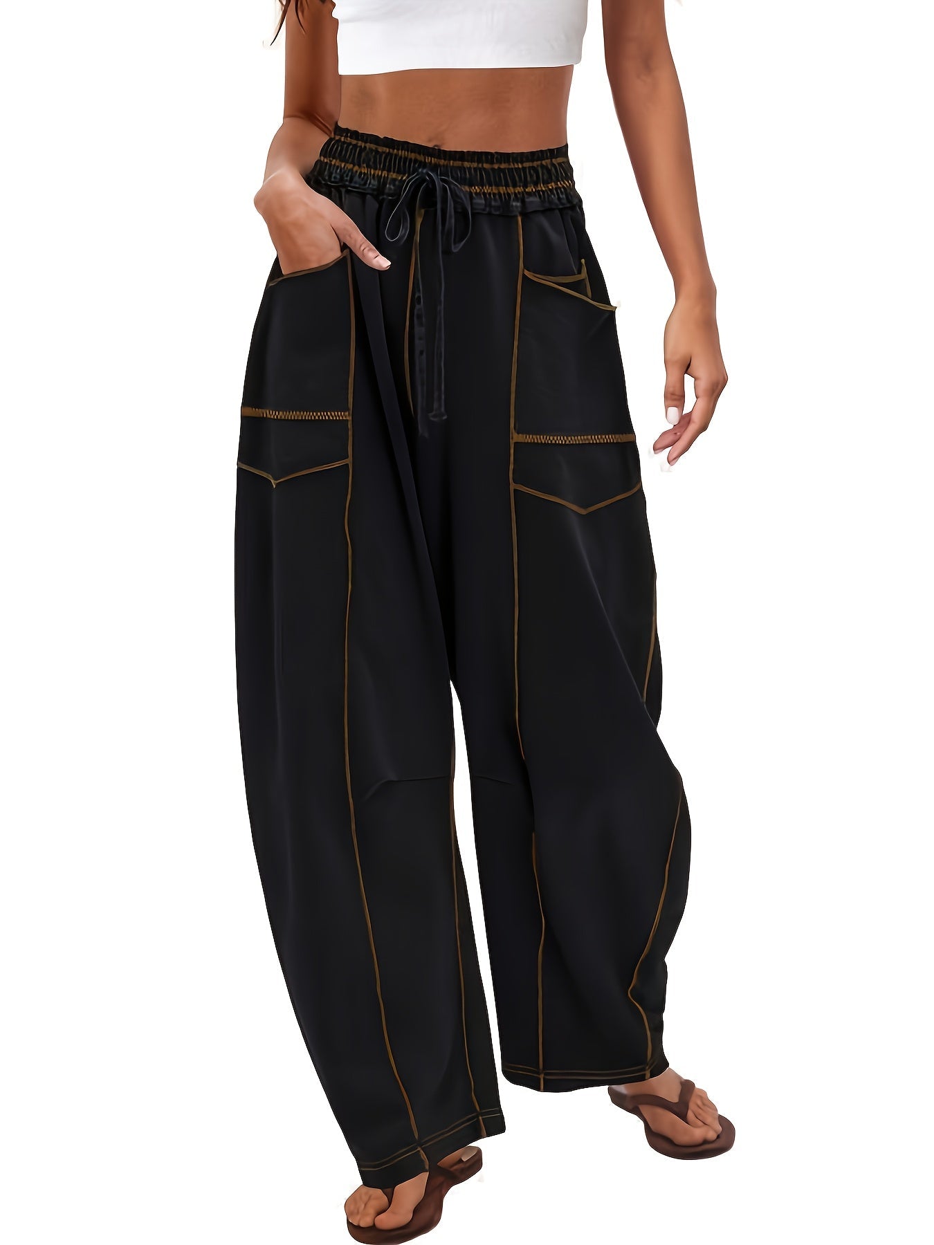 Women's Black Polyester Wide-Leg Pants - product view 30
