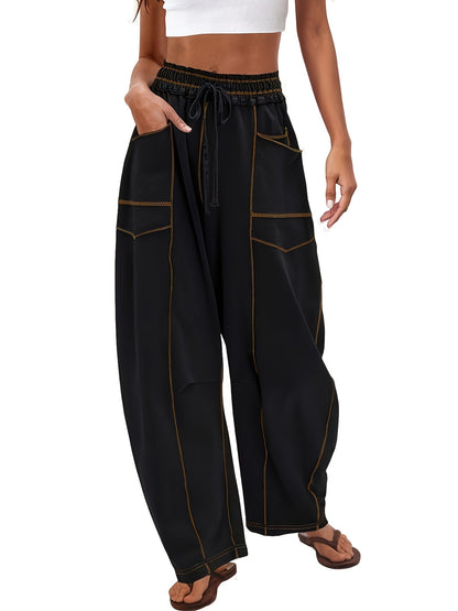 Women's Black Polyester Wide-Leg Pants - product view 30