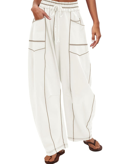 Women's Wide Leg Pants - Drawstring Waist Wide leg 50 detail image - detail view 15