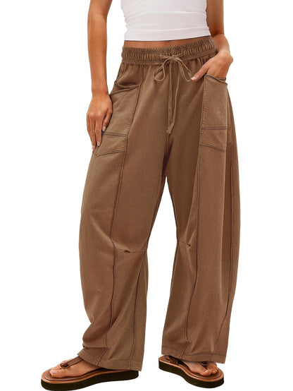 Women's Wide Leg Pants - Drawstring Waist Wide leg 50 detail image