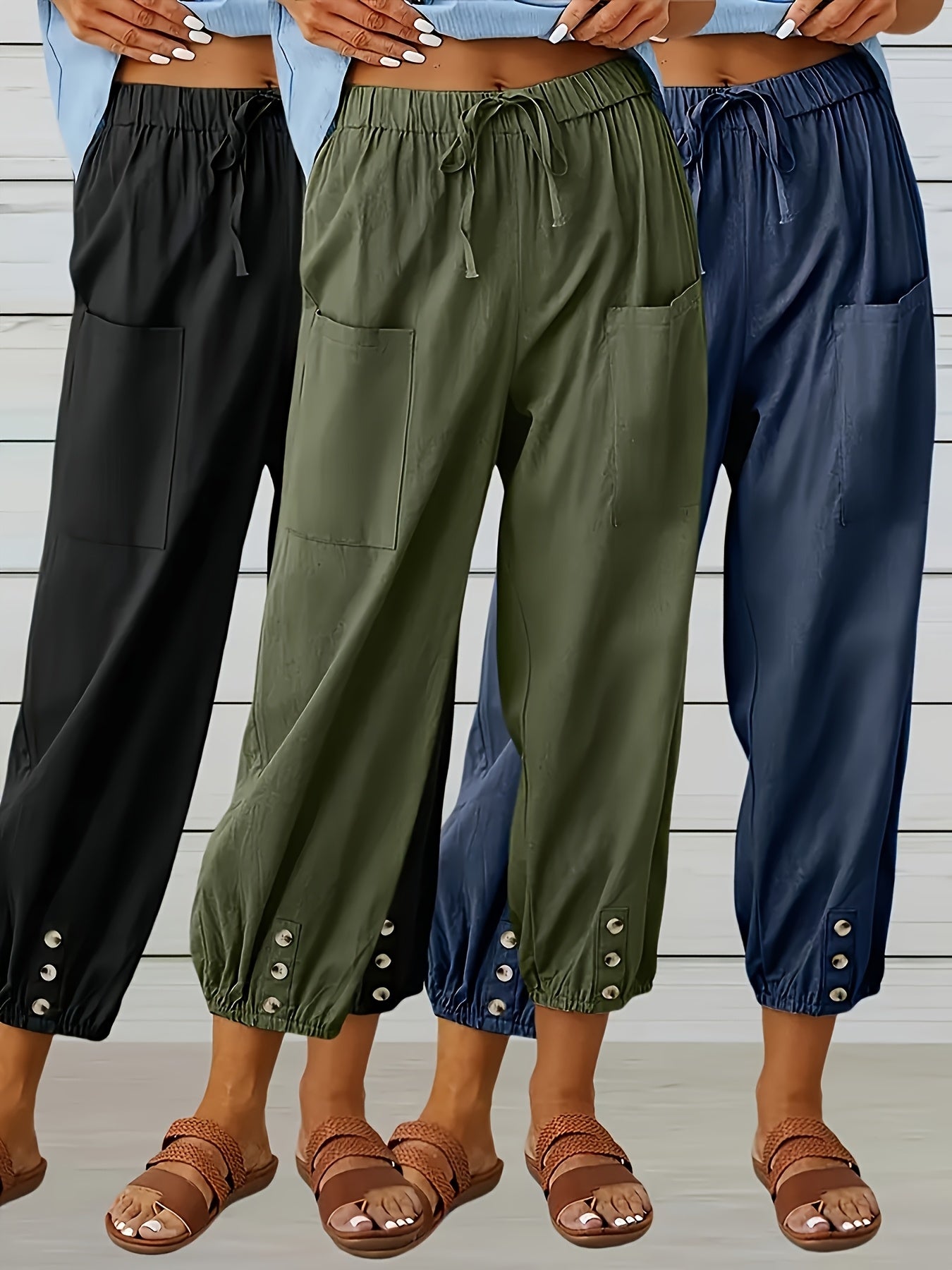 Women's Black Polyester High-Waist Pants - product view 2
