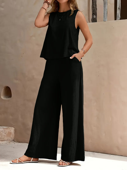 Women's Blue Navy Polyester Sleeveless Wide-Leg Pants - product view 11