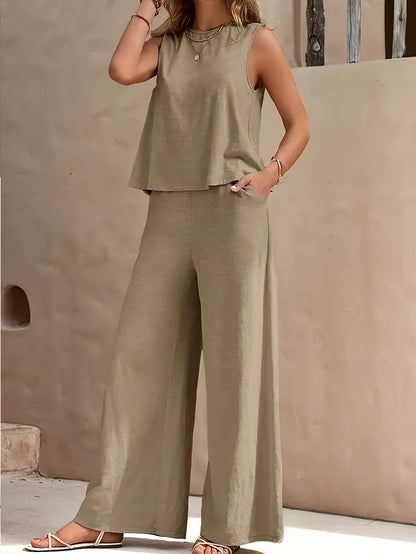 Women's Blue Navy Polyester Sleeveless Wide-Leg Pants - product view 17
