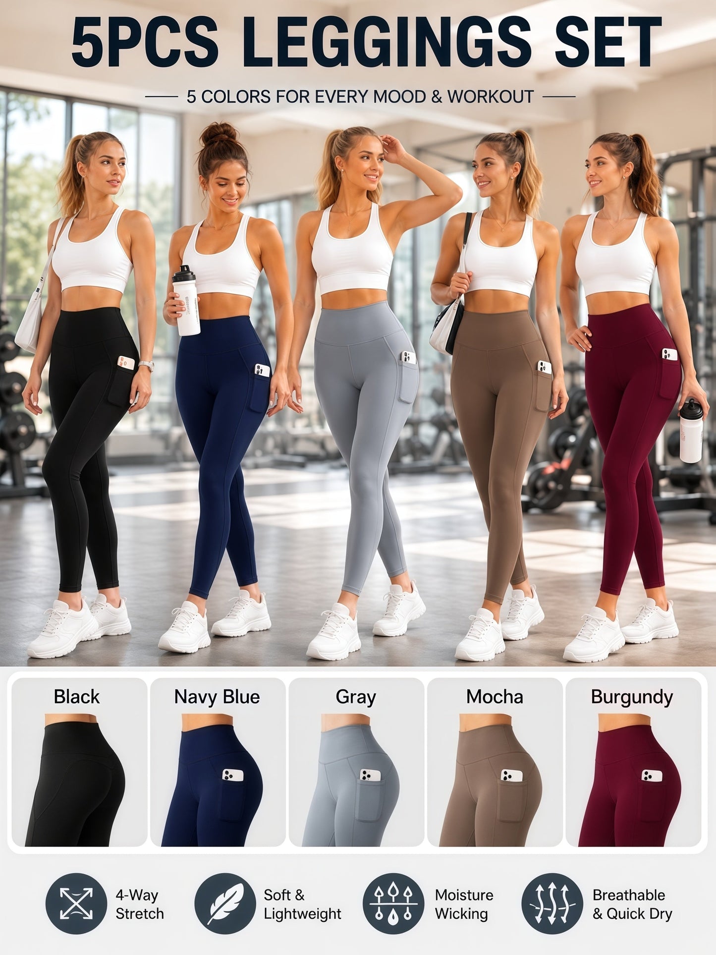 Women's Workout Leggings - Elastic Waist Stretch Fit detail image - detail view 5