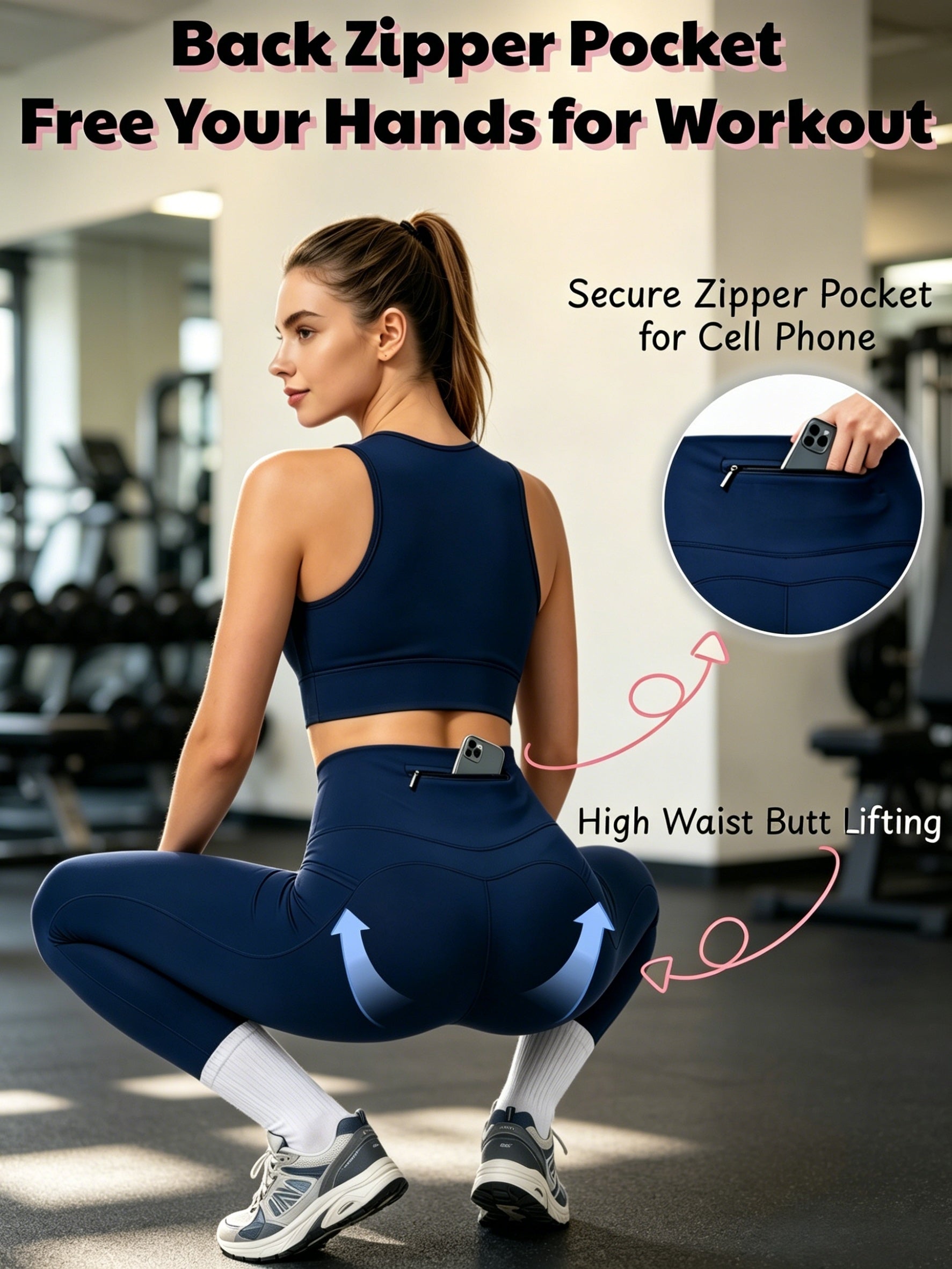 Women's Workout Leggings - Elastic Waist Stretch Fit detail image - detail view 6