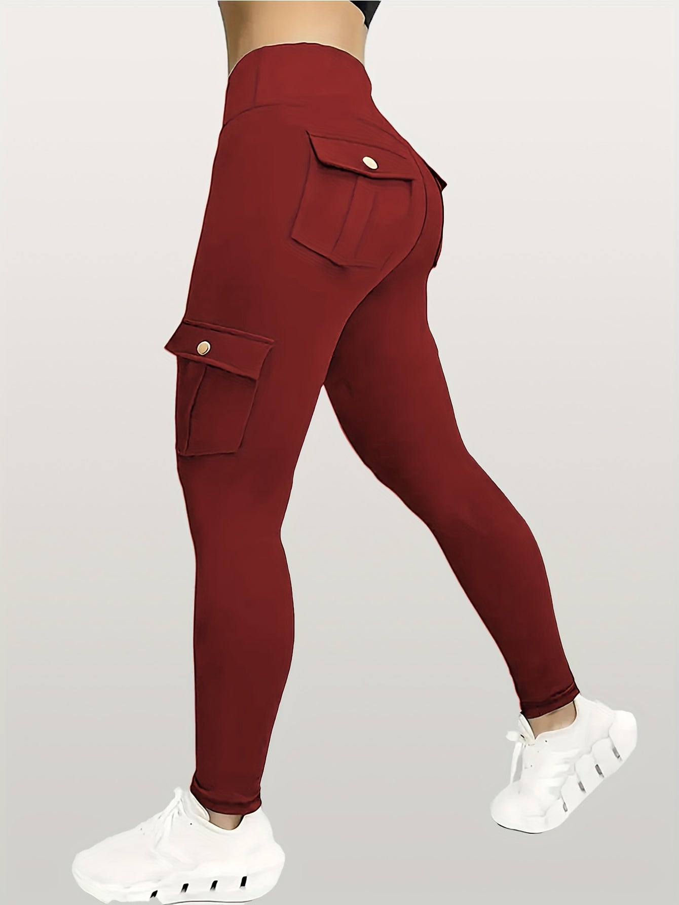 Women's Workout Leggings - High-Waist Cargo Pockets detail image