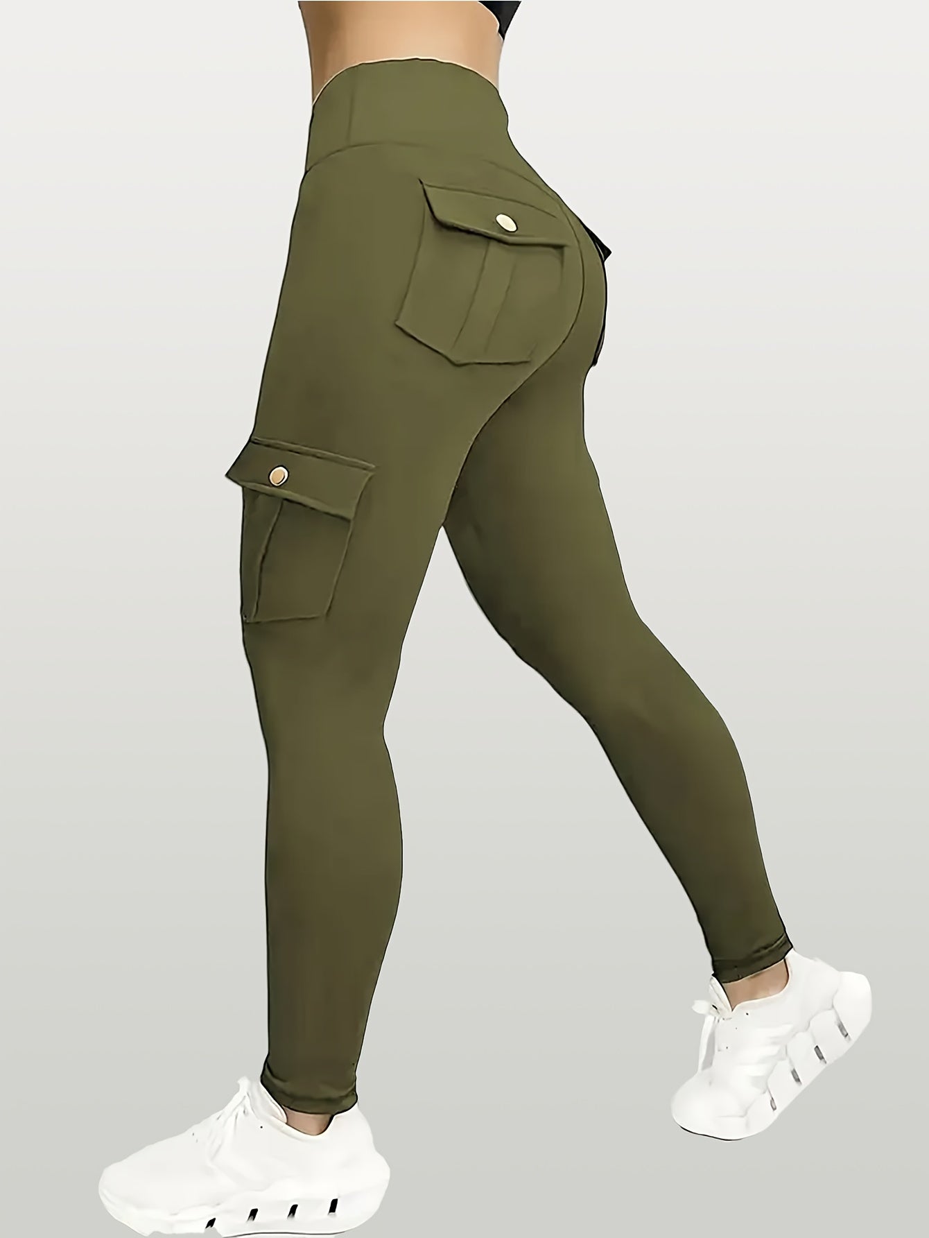 Women's Workout Leggings - High-Waist Cargo Pockets detail image - detail view 6