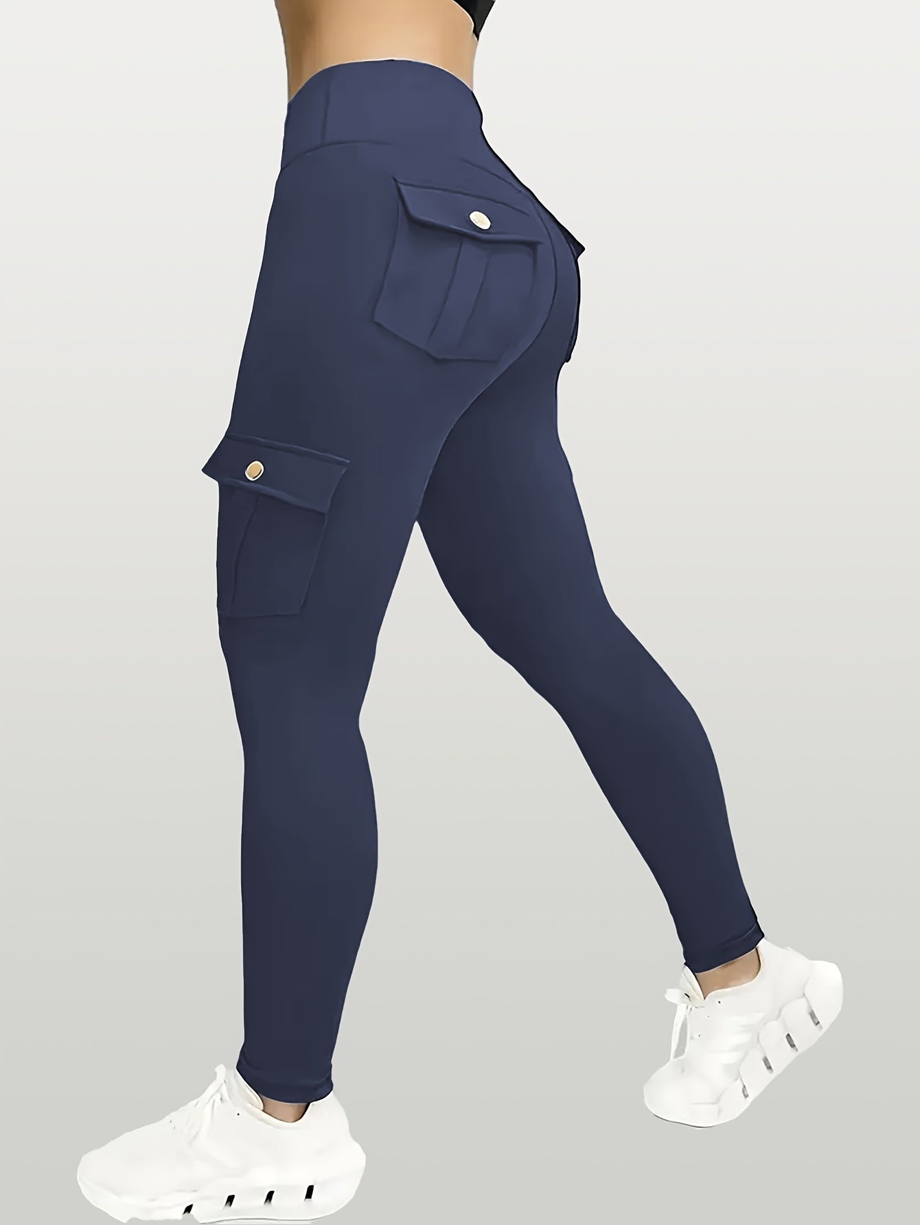 Women's Workout Leggings - High-Waist Cargo Pockets detail image - detail view 7