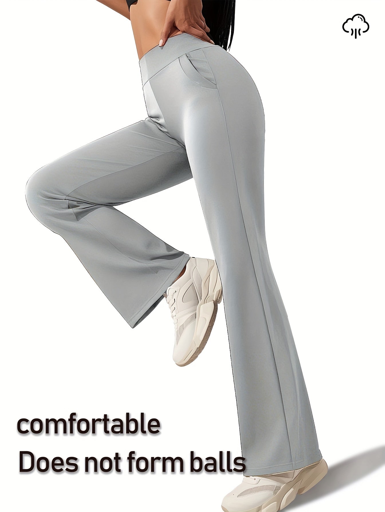 Women's Workout Pants - High Waist Flared leg detail image - detail view 4