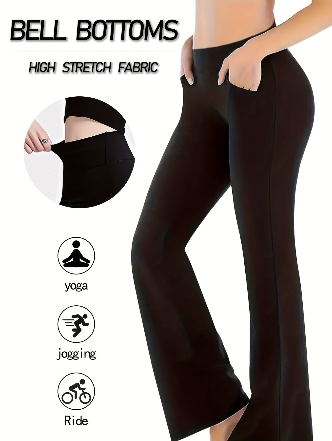 Women's Workout Pants - High Waist Flared leg detail image - detail view 5