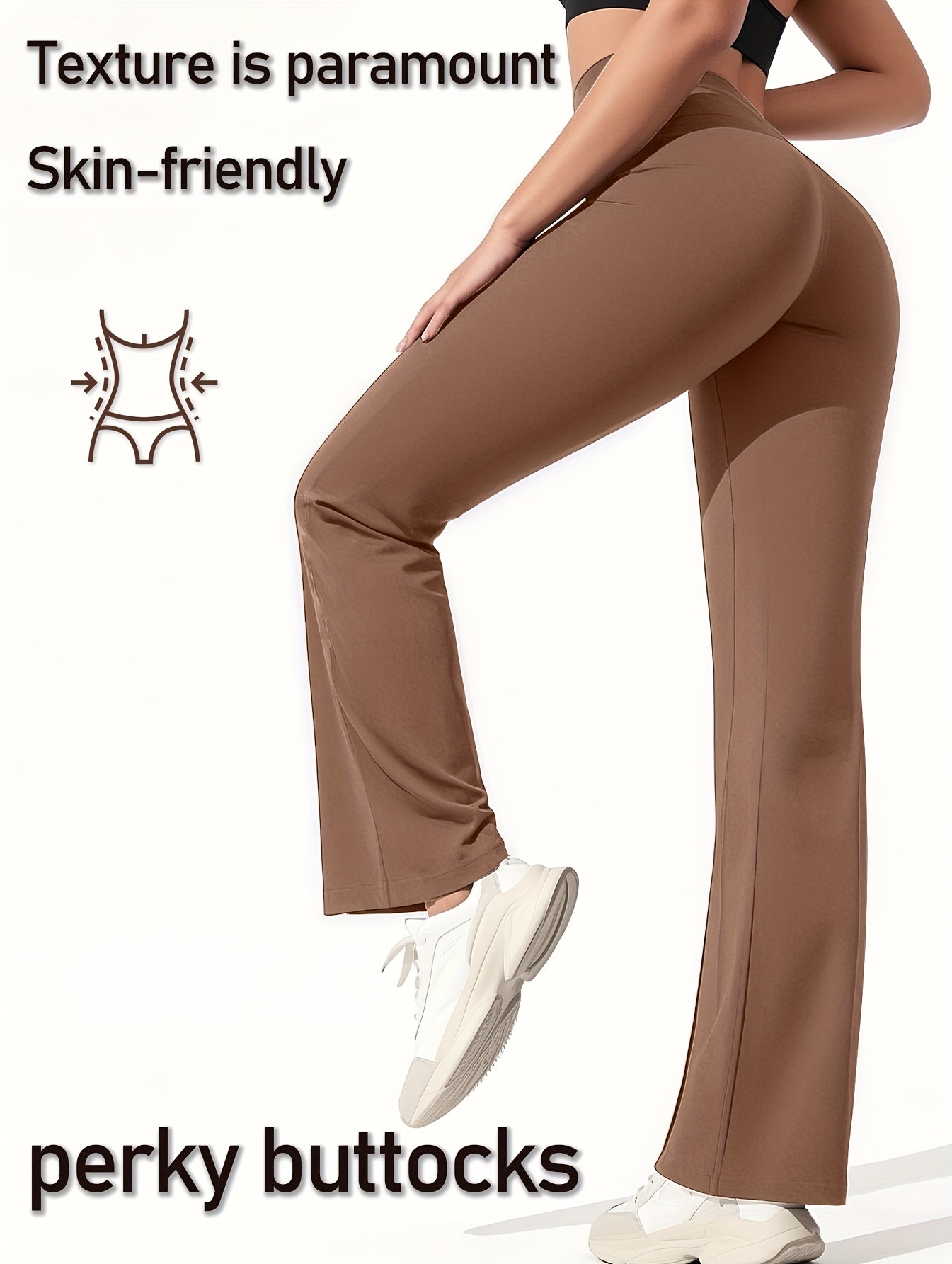 Women's Workout Pants - High Waist Flared leg detail image - detail view 9
