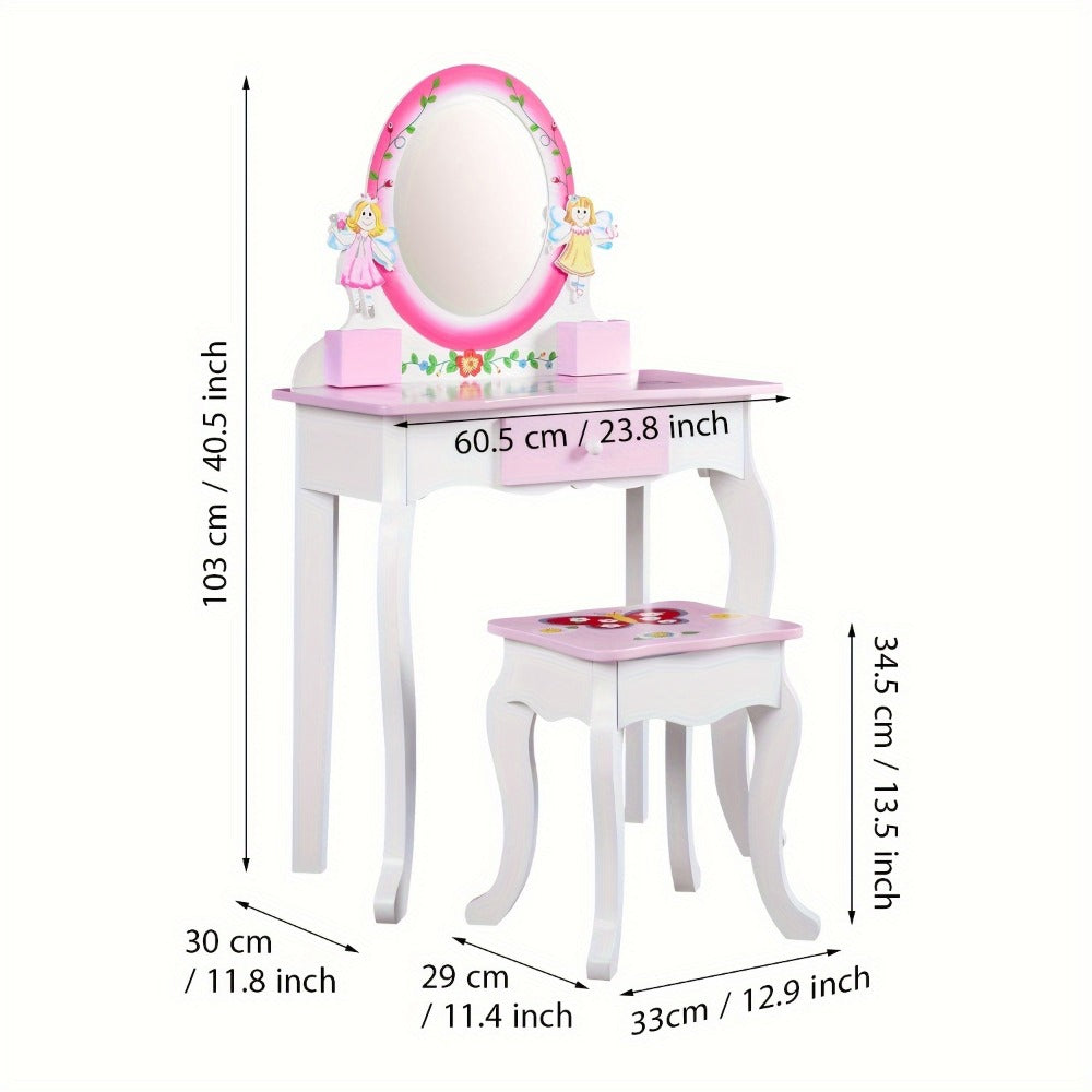 Wood Kids Vanity Set with Storage Drawers for Dressing and Daily Routines in Kids' Room detail image - detail view 3