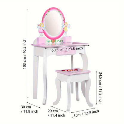 Wood Kids Vanity Set with Storage Drawers for Dressing and Daily Routines in Kids' Room detail image - detail view 3
