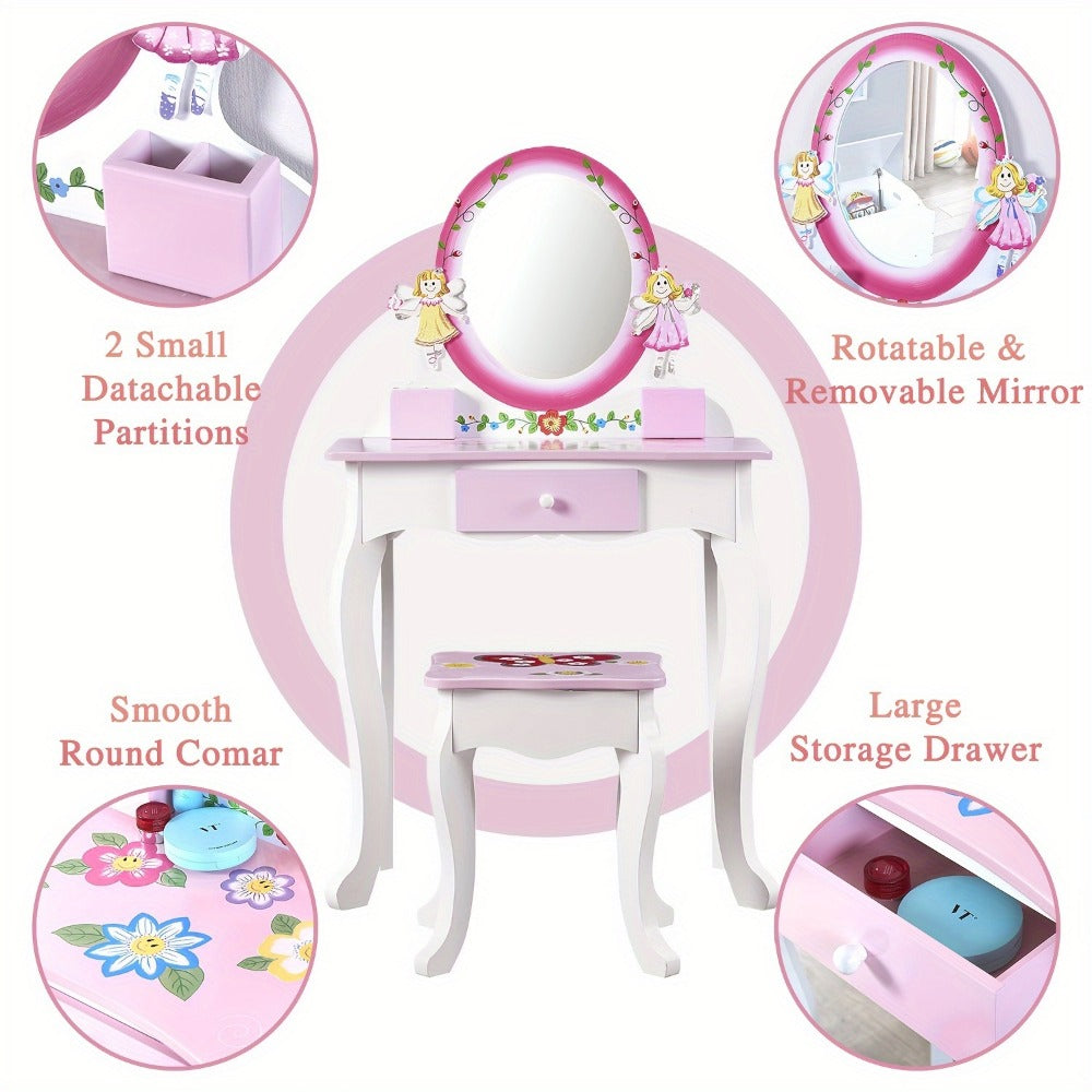Wood Kids Vanity Set with Storage Drawers for Dressing and Daily Routines in Kids' Room detail image - detail view 4