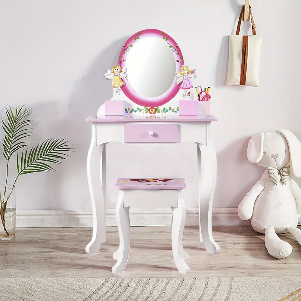 Wood Kids Vanity Set with Storage Drawers for Dressing and Daily Routines in Kids' Room detail image - detail view 5