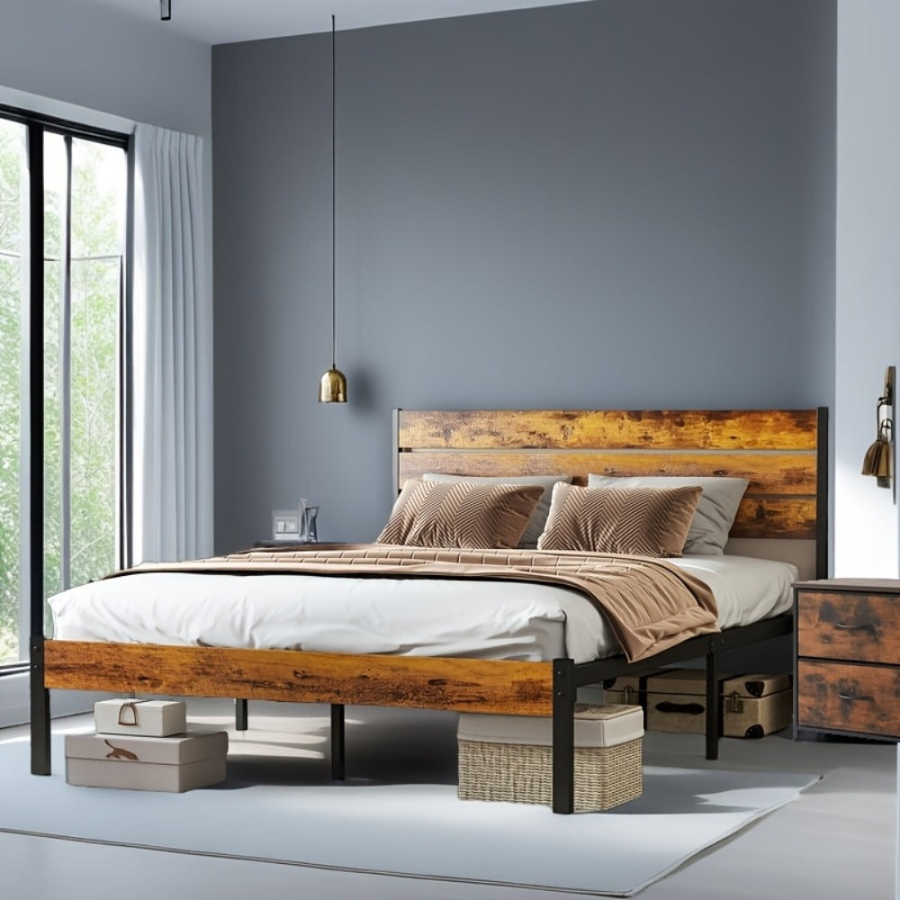 Wood Metal Bed Frame with Headboard and Footboard and No Box Spring Needed detail image - detail view 10
