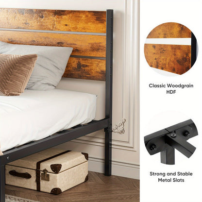 Wood Metal Bed Frame with Headboard and Footboard and No Box Spring Needed detail image - detail view 12
