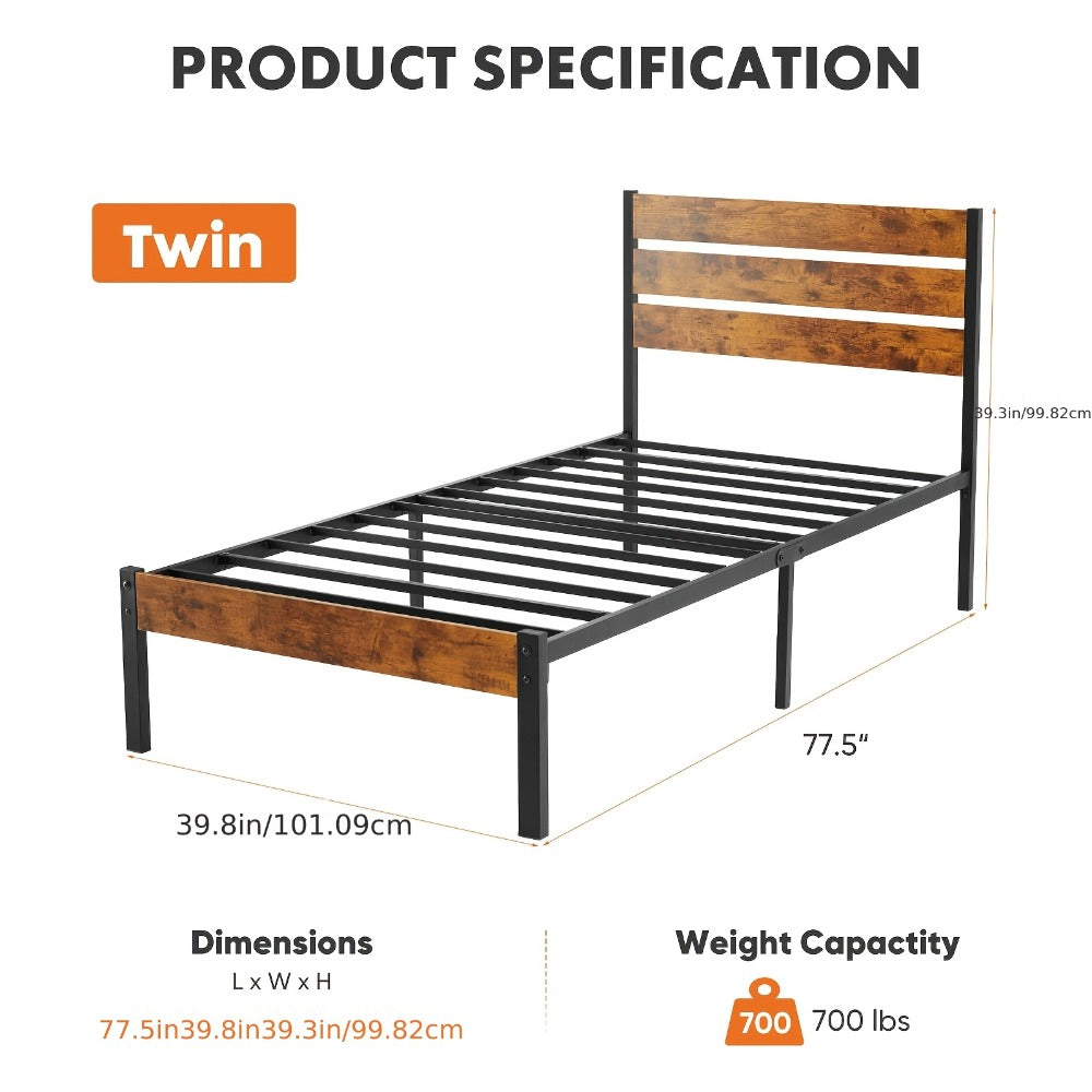 Wood Metal Bed Frame with Headboard and Footboard and No Box Spring Needed detail image - detail view 14